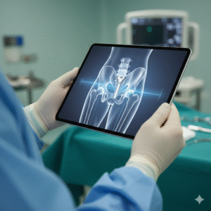 Advanced 3D planning for robotic hip replacement surgery in India.