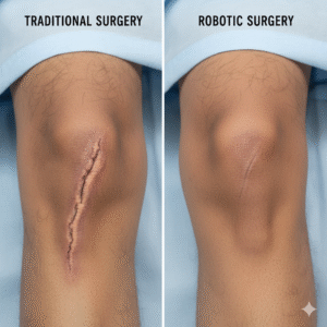 Comparison of traditional vs robotic knee replacement incisions for faster healing.