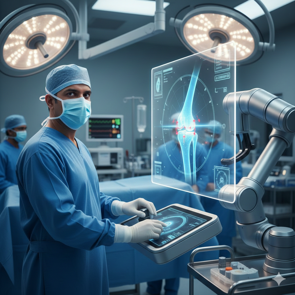 Best orthopaedic doctor in Gurgaon performing robotic knee replacement surgery using advanced AI tools.
