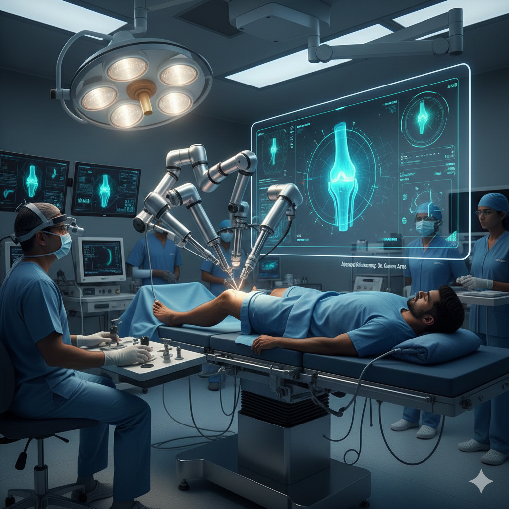 Robotic-assisted ACL reconstruction surgery being performed by the best orthopaedic doctor in Gurgaon.