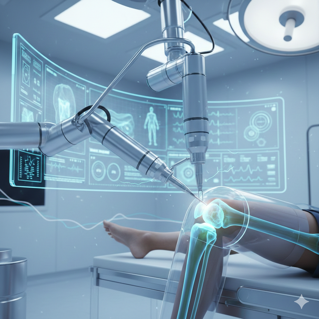 Robotic knee replacement surgery precision alignment in India.